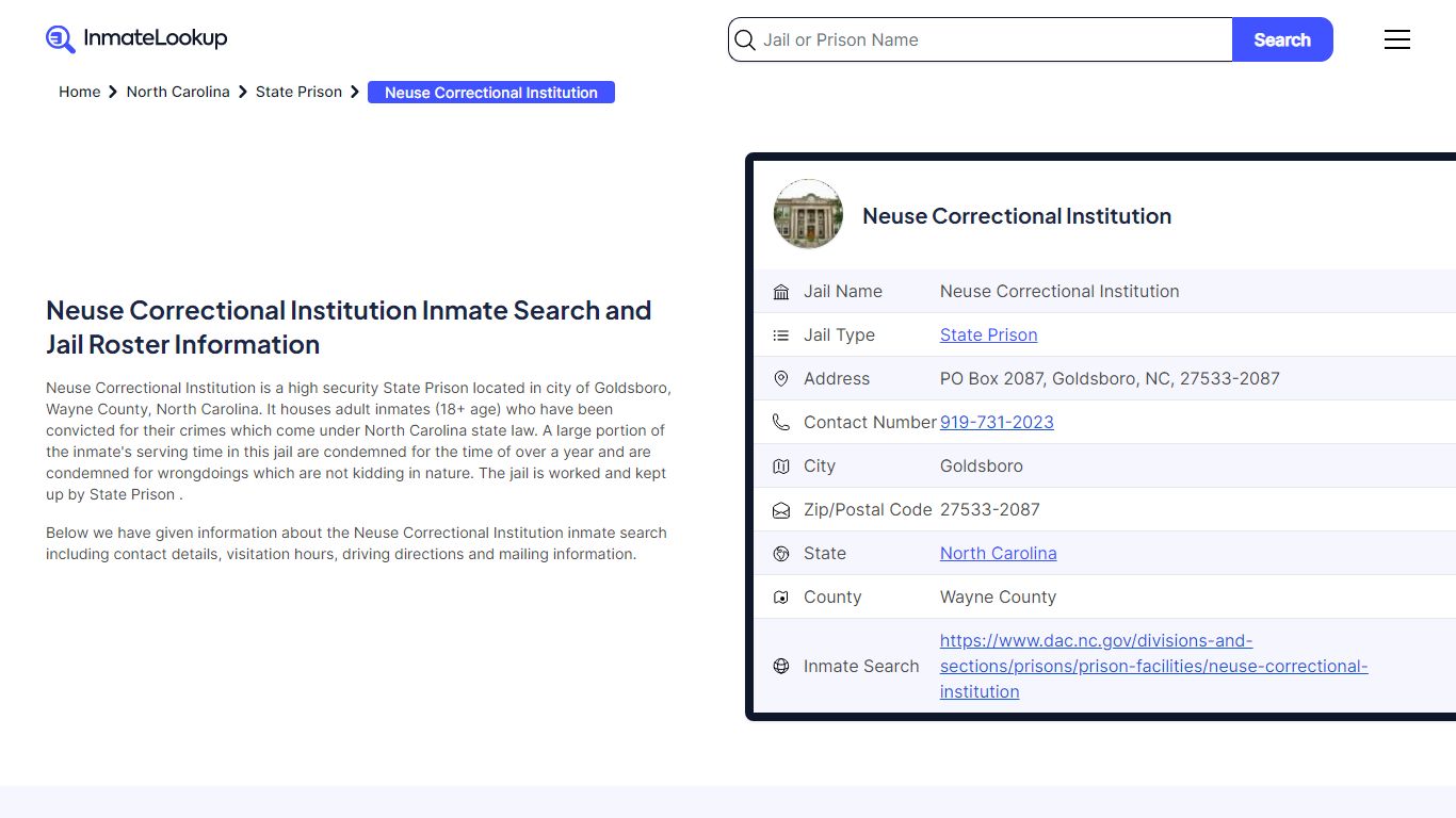 Neuse Correctional Institution Inmate Search, Jail ... - Inmate Lookup
