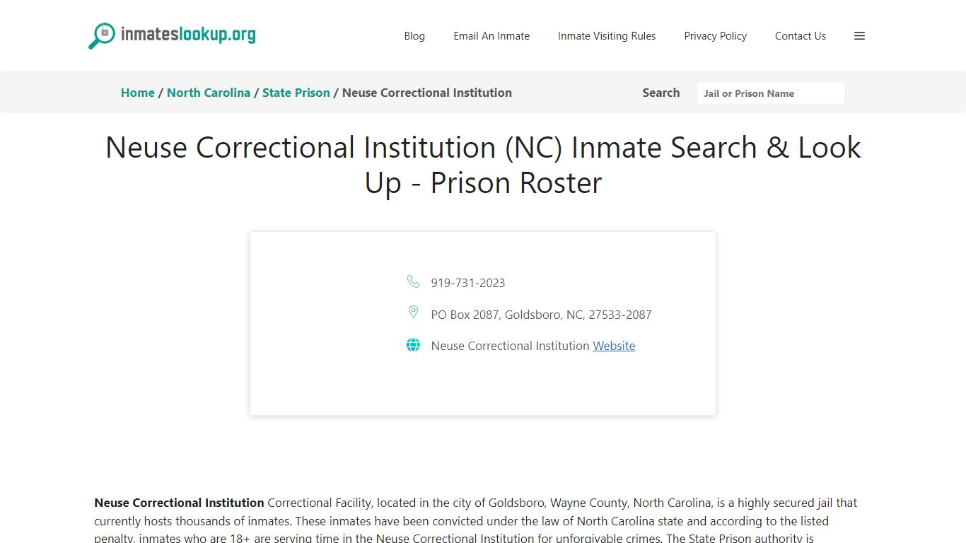 Neuse Correctional Institution (NC) Inmate Search & Look Up - Prison Roster
