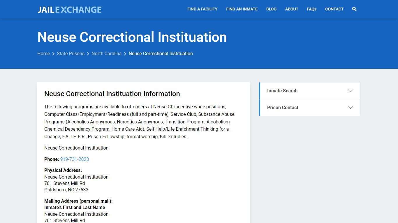 Neuse Correctional Instituation Prisoner Search | Visitation, Mail, FAQ ...
